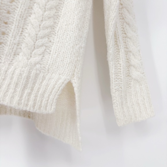 SMARTWOOL Moon Ridge Oversized White Cable Knit Turtleneck Sweater S - Picture 6 of 11